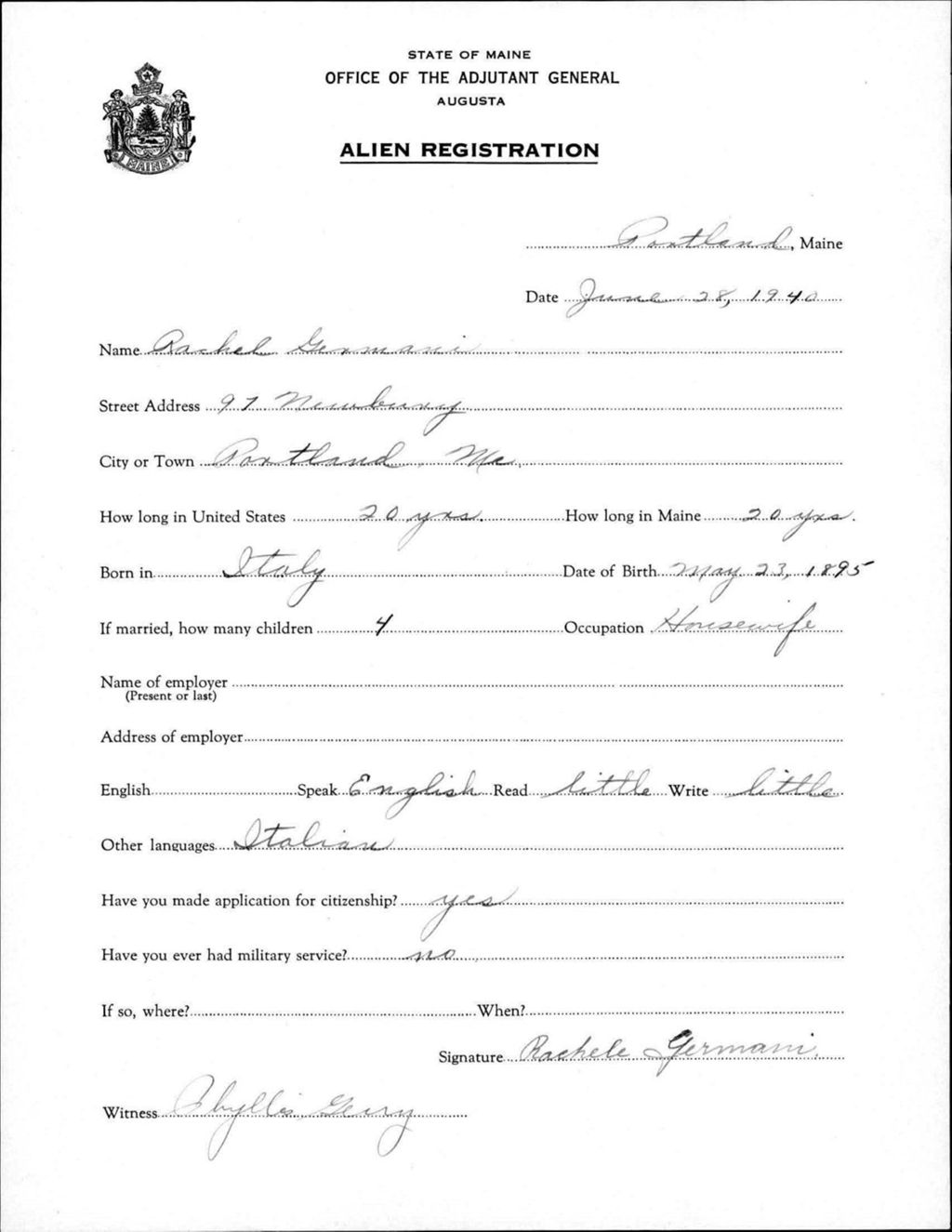 Miniature of Alien Registration- Germani, Rachel (Portland, Cumberland County)