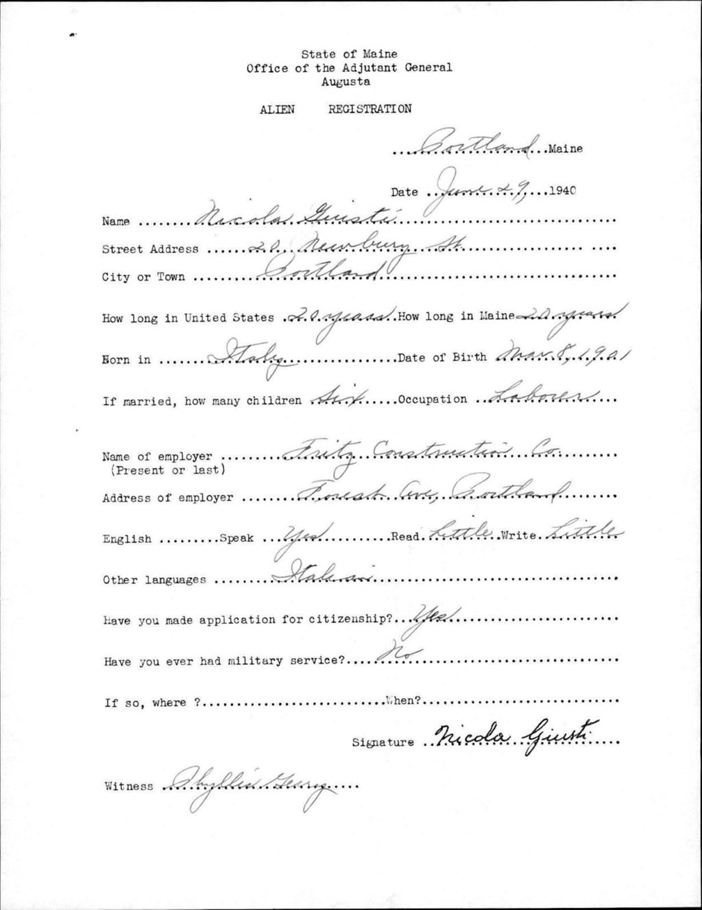 Miniature of Alien Registration- Giusti, Nicola (Portland, Cumberland County)