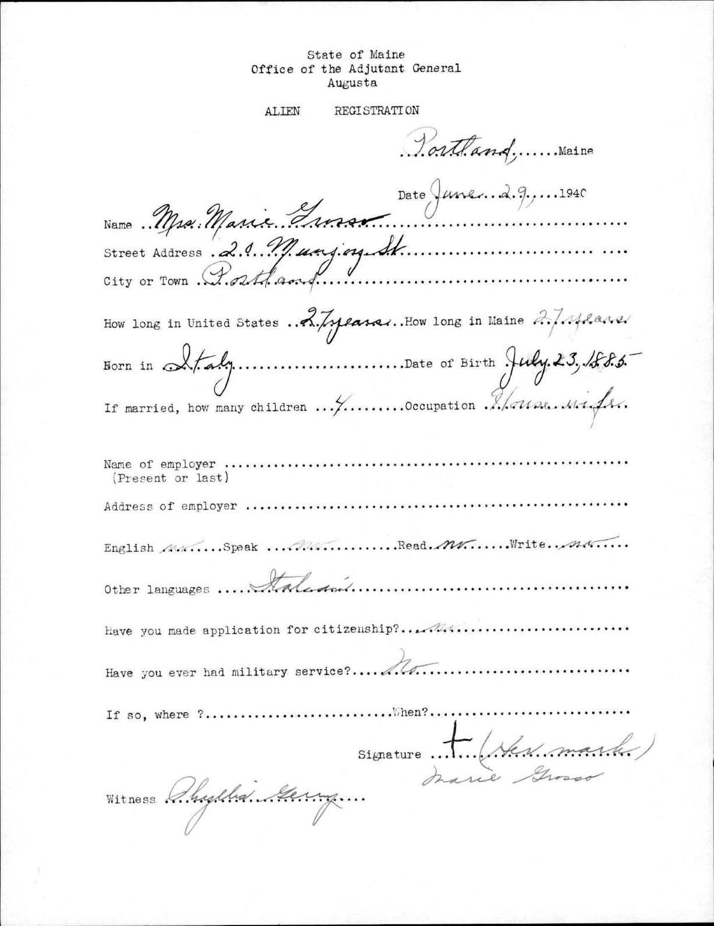 Miniature of Alien Registration- Grosso, Marie (Portland, Cumberland County)