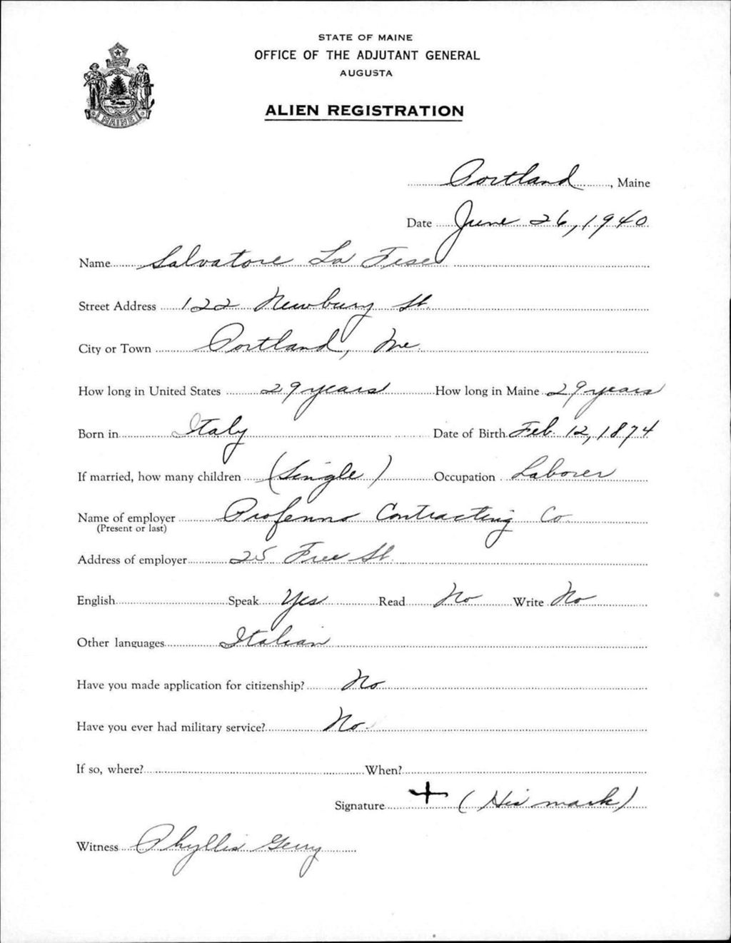Miniature of Alien Registration- La Fese, Salvatore (Portland, Cumberland County)