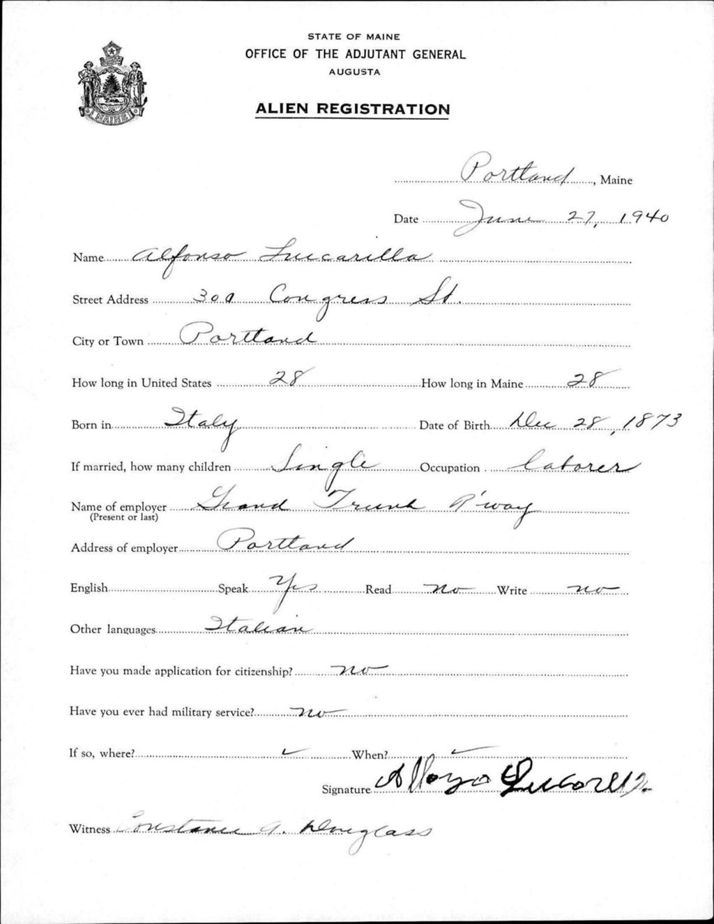 Miniature of Alien Registration- Lucarilla, Alfonso (Portland, Cumberland County)