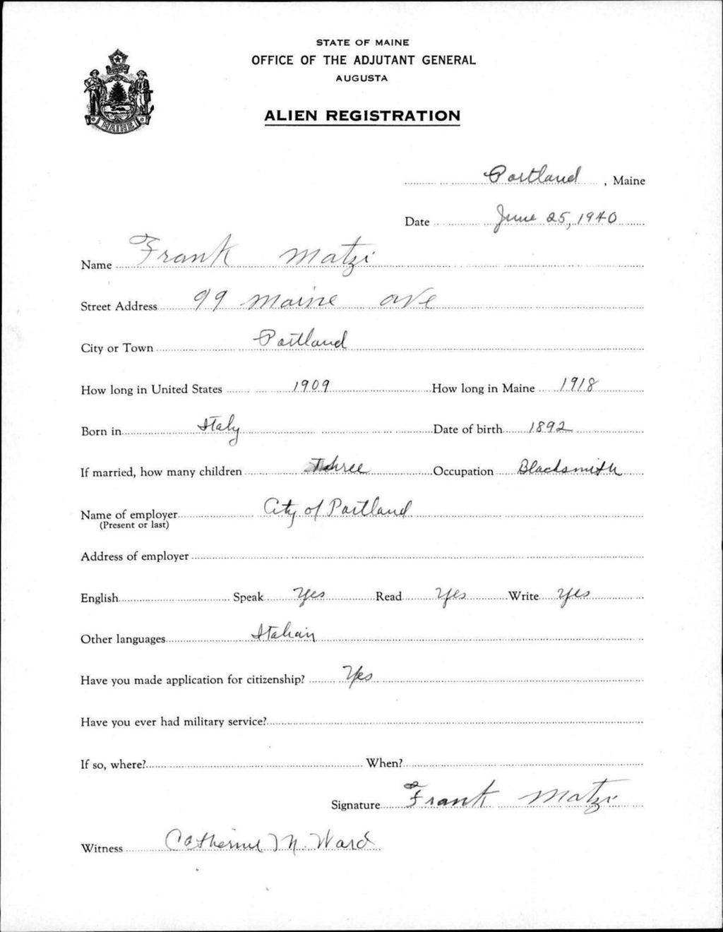 Miniature of Alien Registration- Matzi, Frank (Portland, Cumberland County)