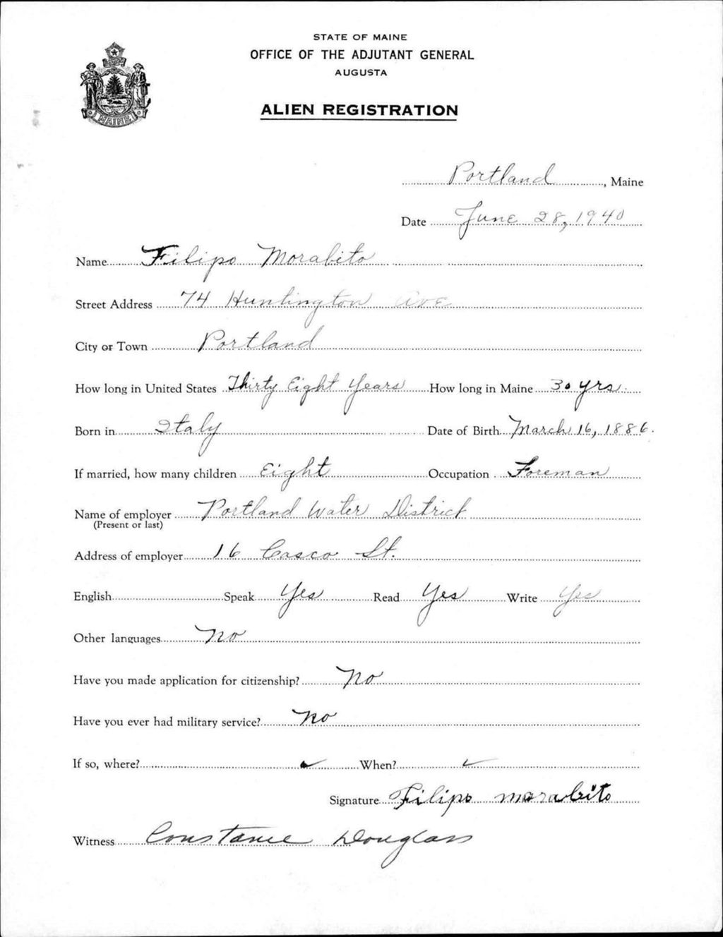 Miniature of Alien Registration- Morabito, Filipo (Portland, Cumberland County)