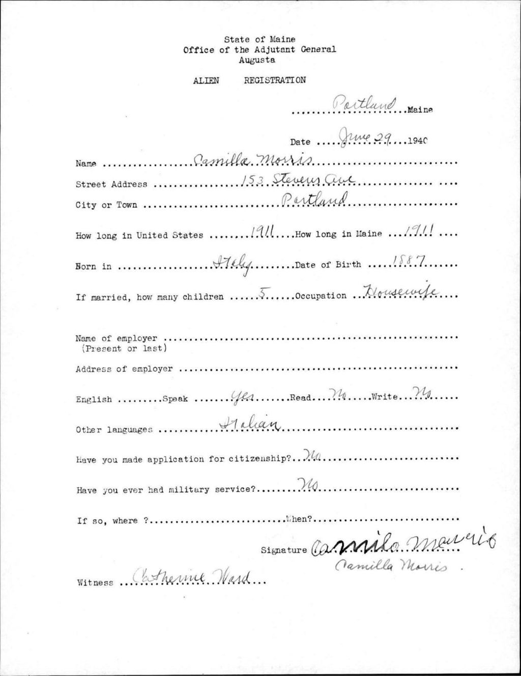 Miniature of Alien Registration- Morris, Camilla (Portland, Cumberland County)