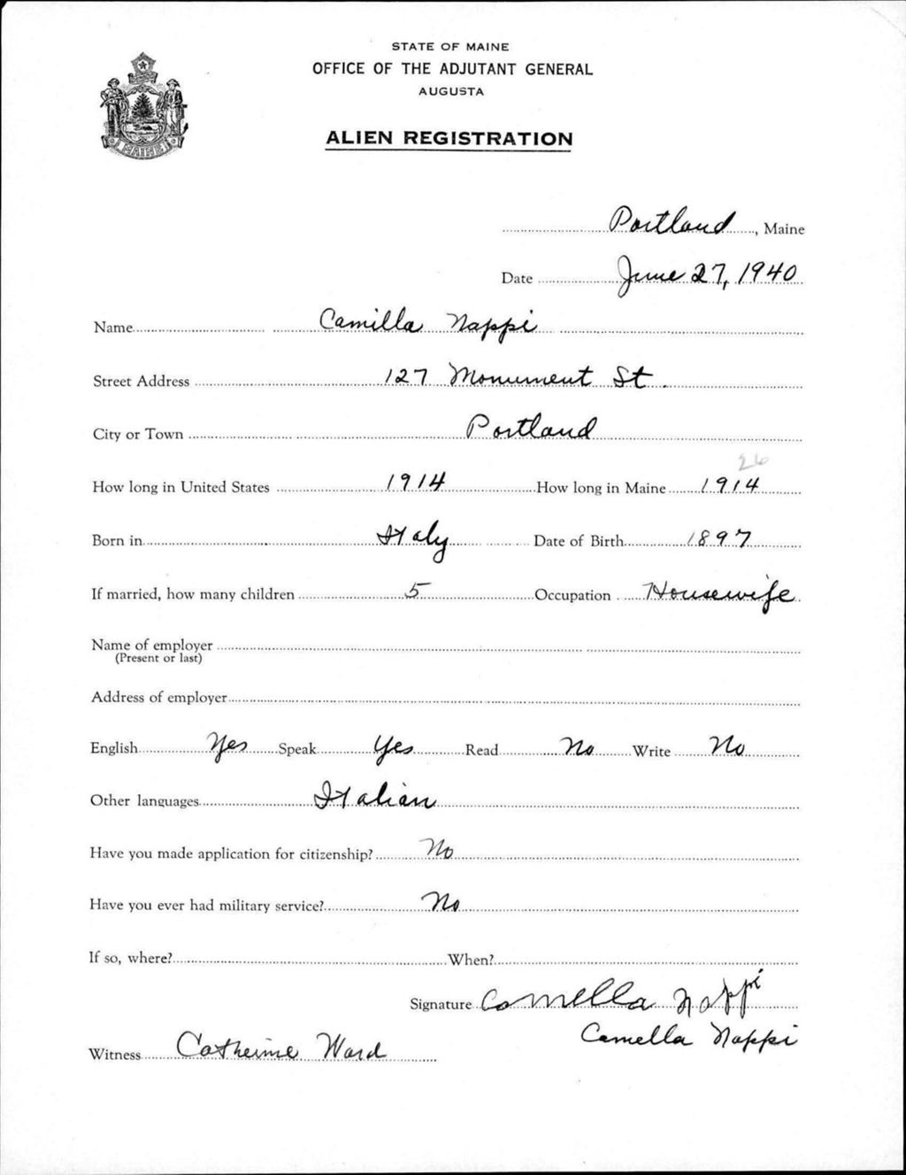 Miniature of Alien Registration- Nappi, Camilla (Portland, Cumberland County)