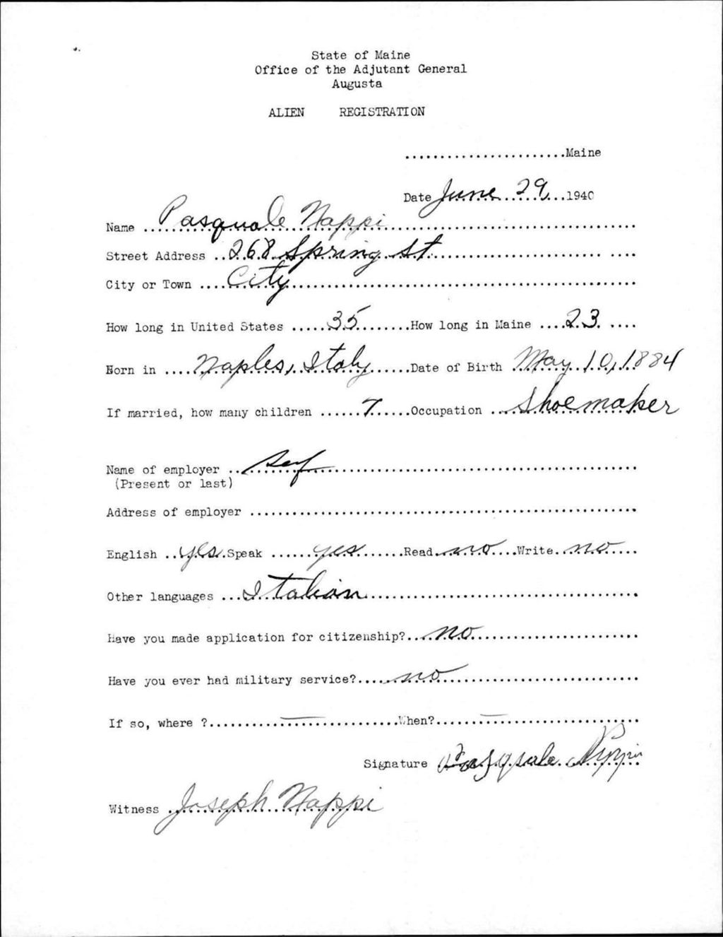 Miniature of Alien Registration- Nappi, Pasquale (Portland, Cumberland County)