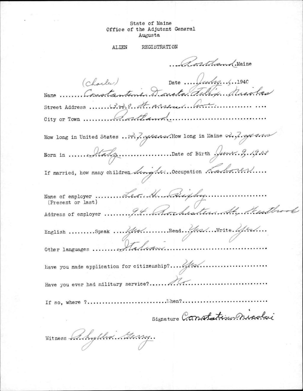Miniature of Alien Registration- Nicolas, Constantine Donata F. (Portland, Cumberland County)