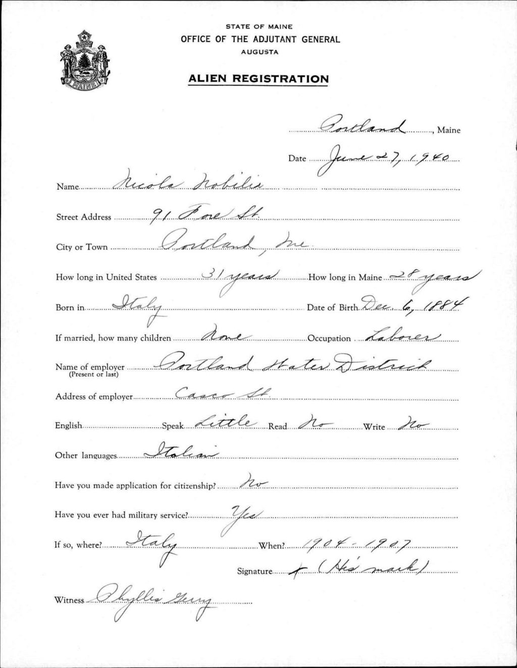 Miniature of Alien Registration- Nobilis, Nicola (Portland, Cumberland County)