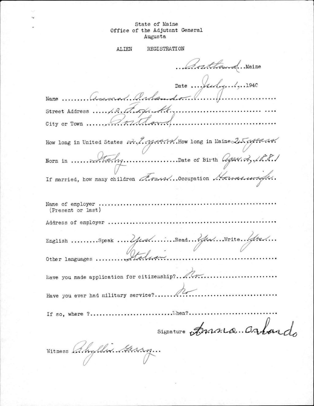 Miniature of Alien Registration- Orlando, Anna (Portland, Cumberland County)
