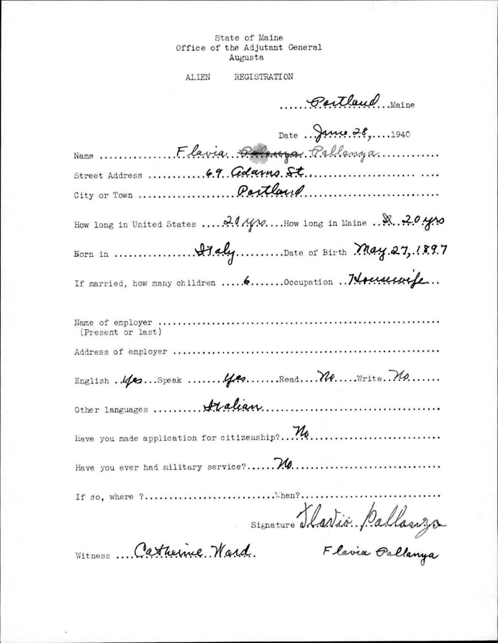 Miniature of Alien Registration- Pallanza, Flavia (Portland, Cumberland County)