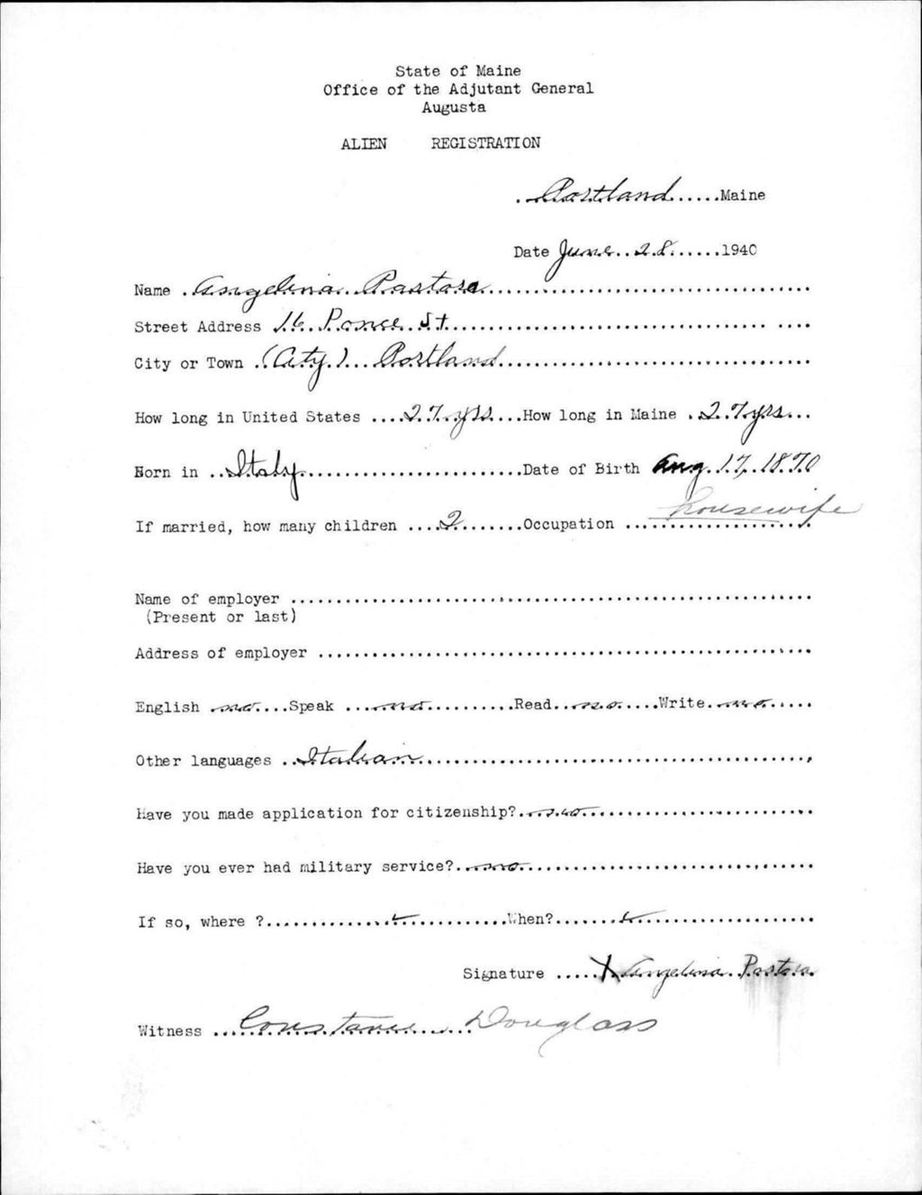Miniature of Alien Registration- Pastora, Angelina (Portland, Cumberland County)