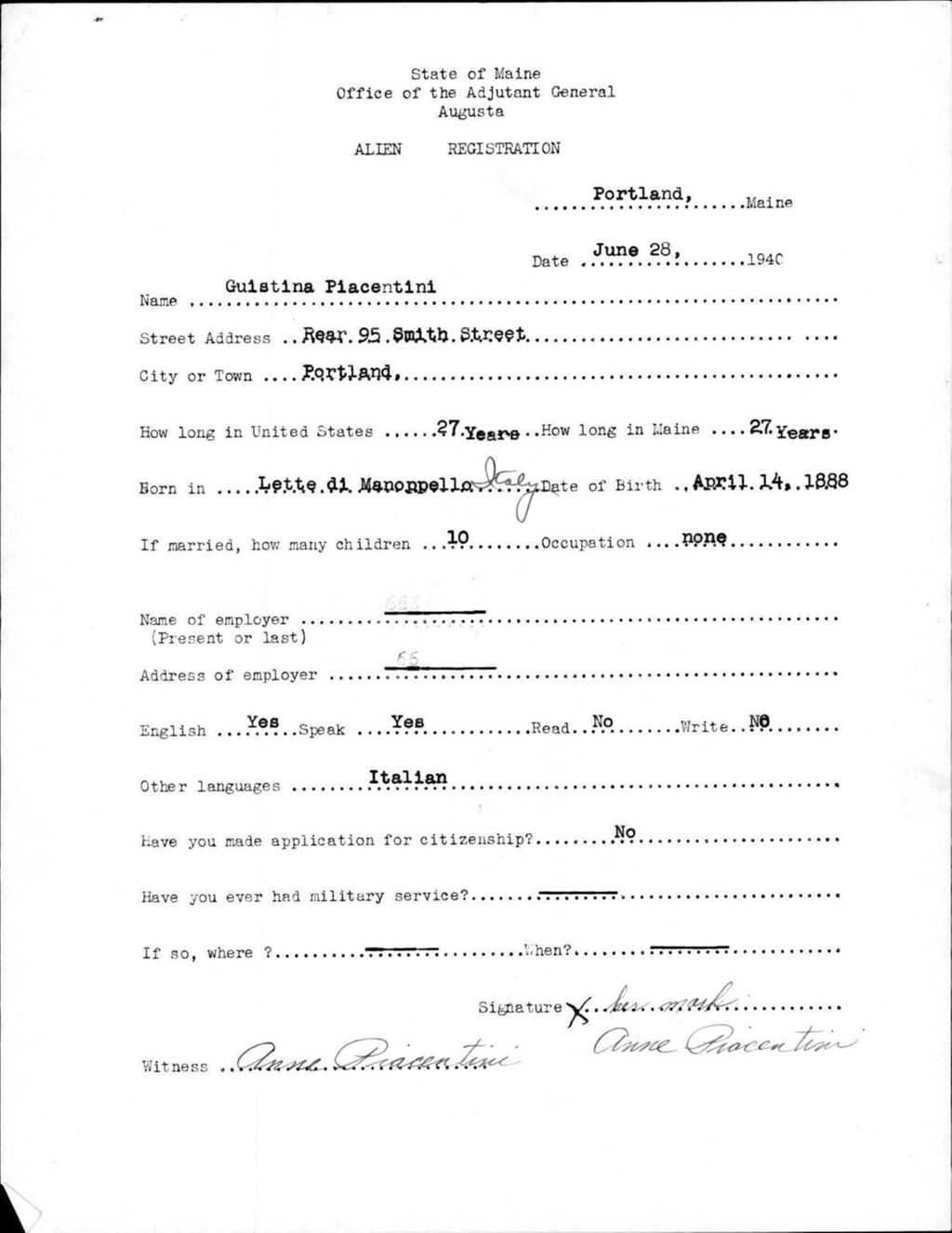Miniature of Alien Registration- Piacentini, Guistina (Portland, Cumberland County)