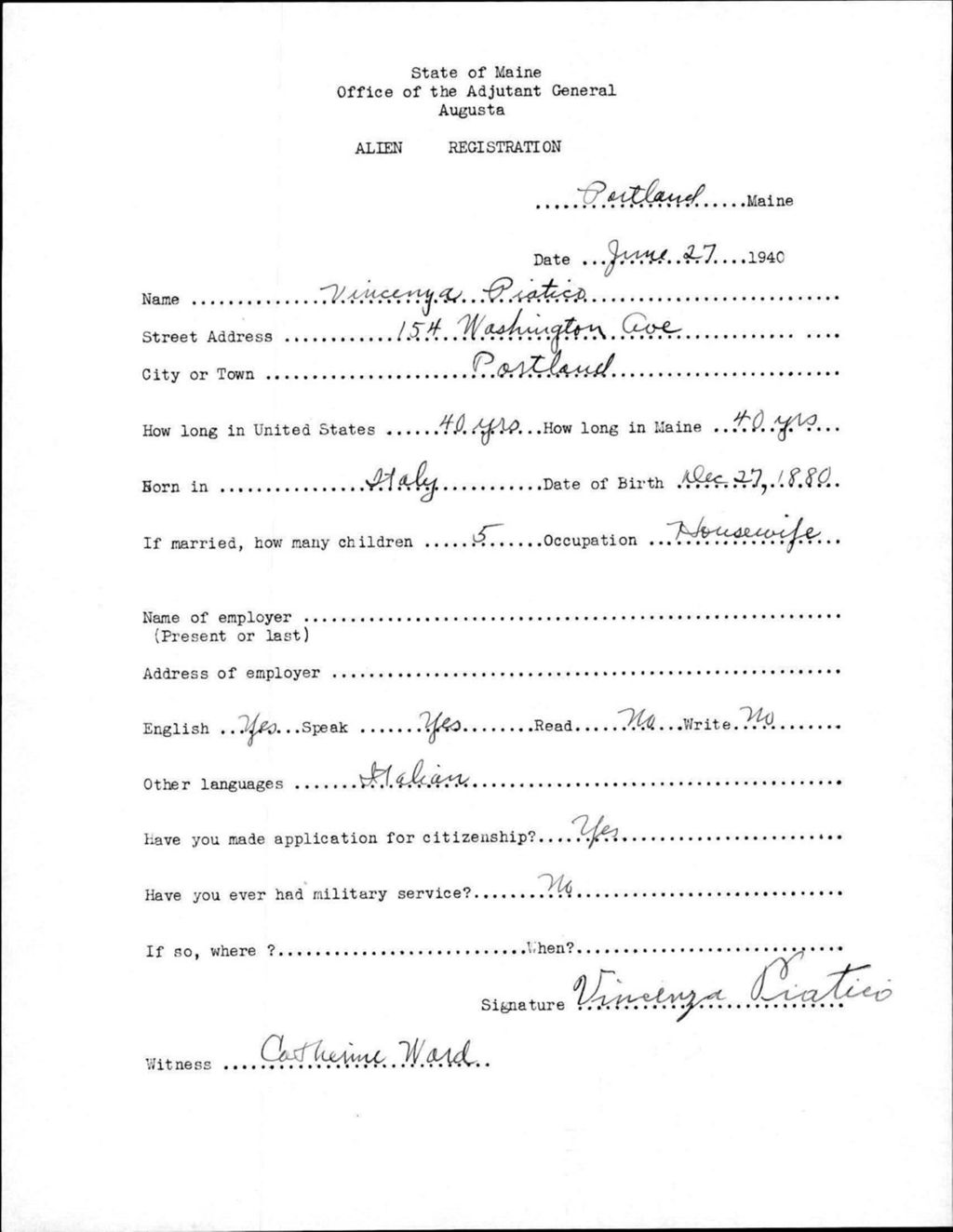 Miniature of Alien Registration- Piatico, Vincenza (Portland, Cumberland County)