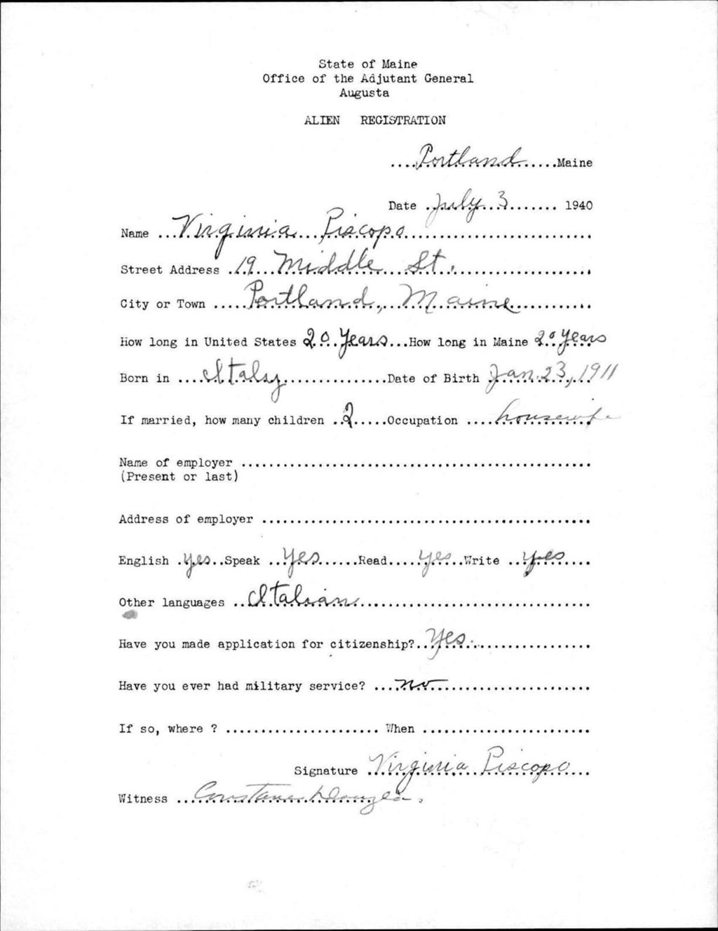 Miniature of Alien Registration- Piscopo, Virginia (Portland, Cumberland County)