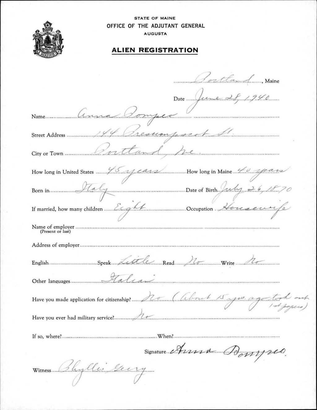 Miniature of Alien Registration- Pompeo, Anna (Portland, Cumberland County)