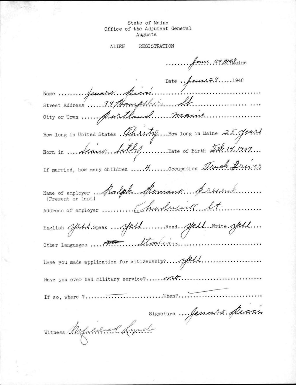 Miniature of Alien Registration- Ricci, Jessaro (Portland, Cumberland County)