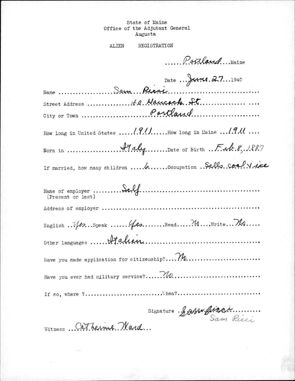 Miniature of Alien Registration- Ricci, Sam (Portland, Cumberland County)