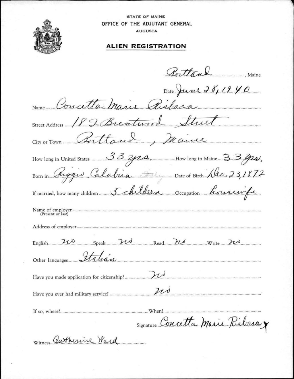 Miniature of Alien Registration- Rislara, Concetta M. (Portland, Cumberland County)