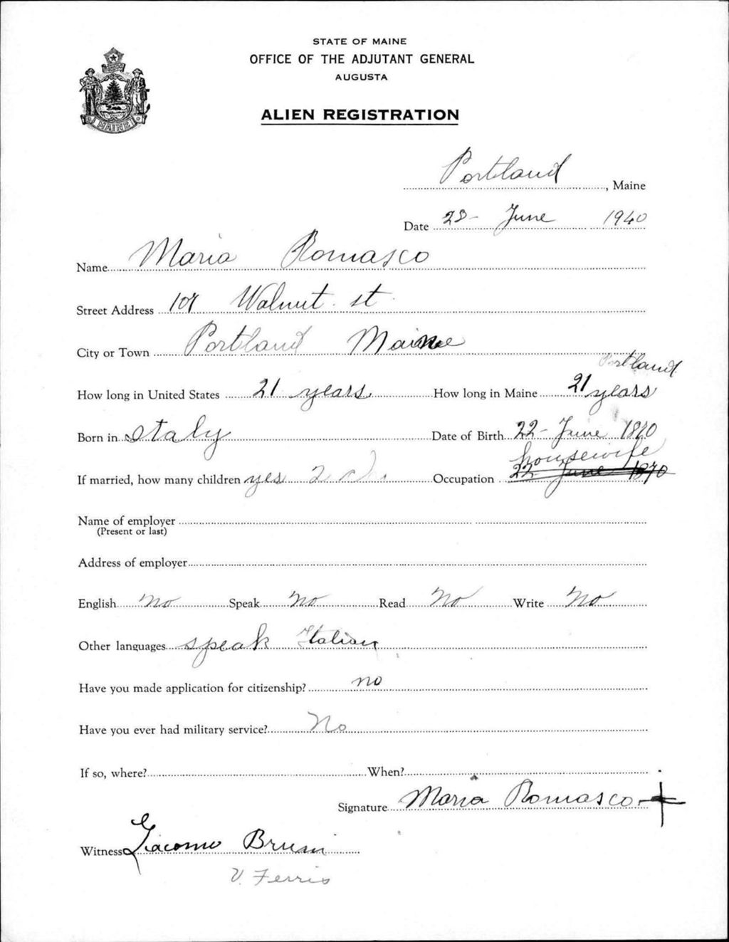 Miniature of Alien Registration- Romasco, Maria (Portland, Cumberland County)