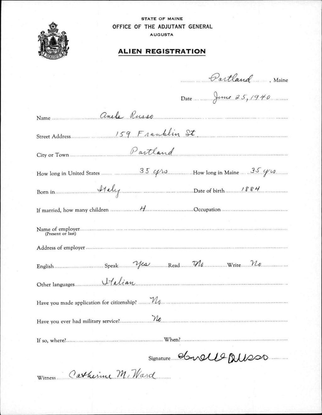 Miniature of Alien Registration- Russo, Anela (Portland, Cumberland County)