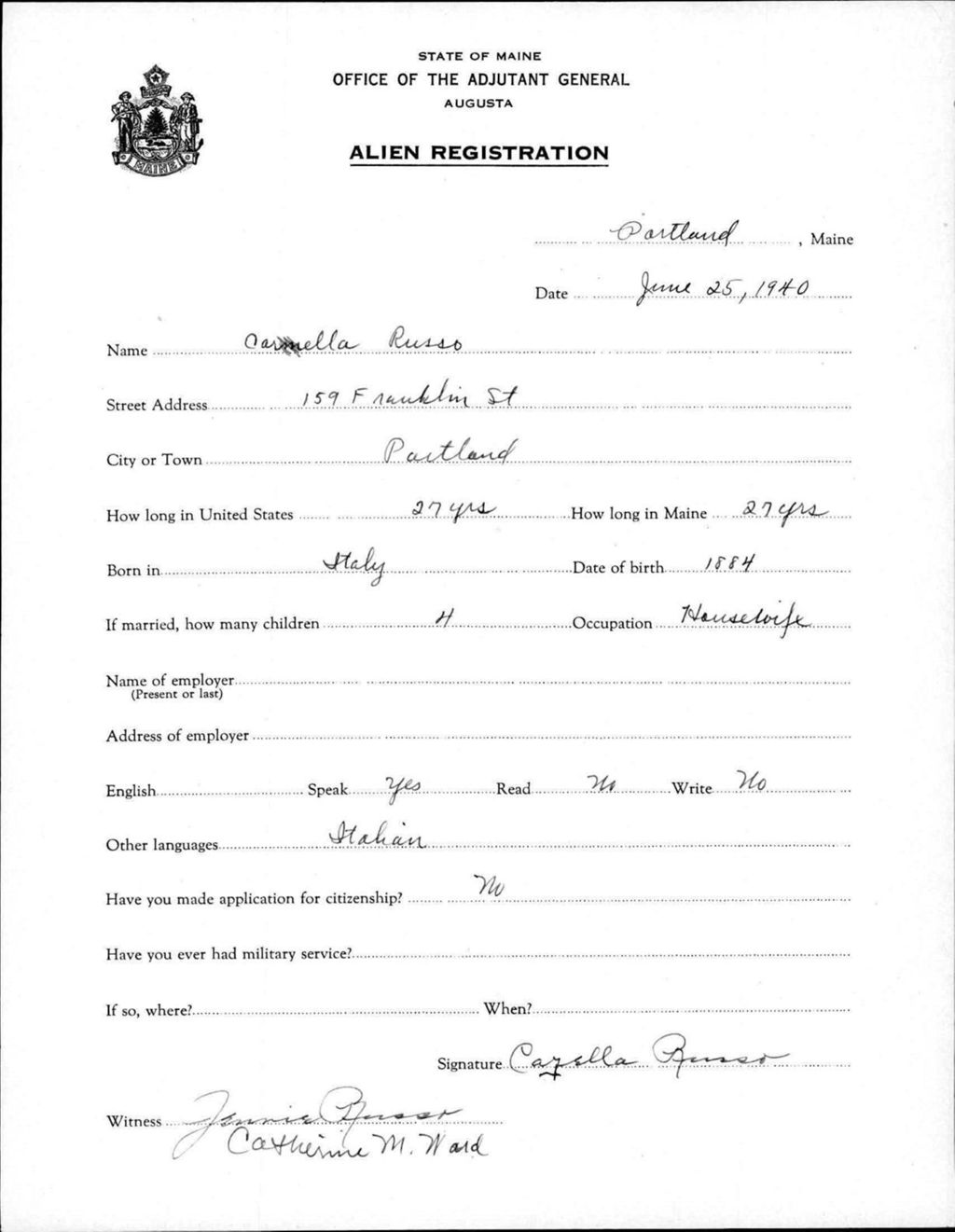 Miniature of Alien Registration- Russo, Carella (Portland, Cumberland County)