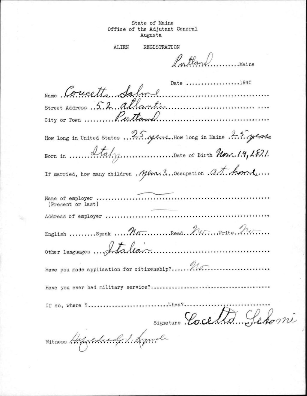 Miniature of Alien Registration- Salme, Concetta (Portland, Cumberland County)