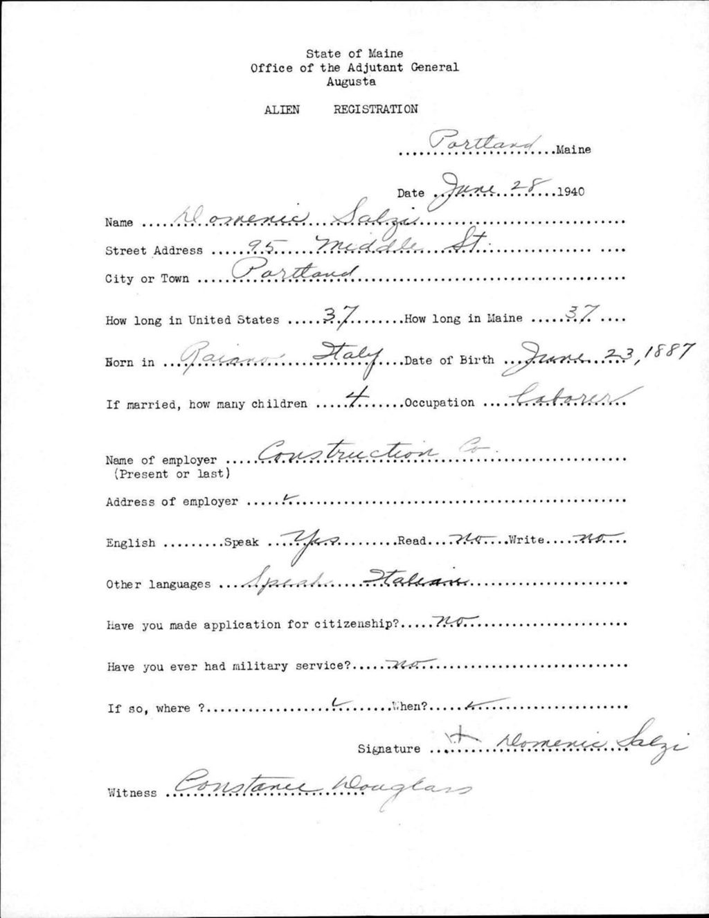 Miniature of Alien Registration- Salzi, Domenic (Portland, Cumberland County)
