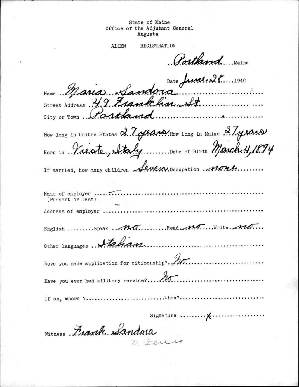 Miniature of Alien Registration- Sandora, Maria (Portland, Cumberland County)
