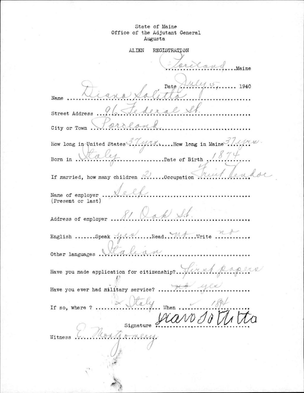 Miniature of Alien Registration- Solitto, Diana (Portland, Cumberland County)
