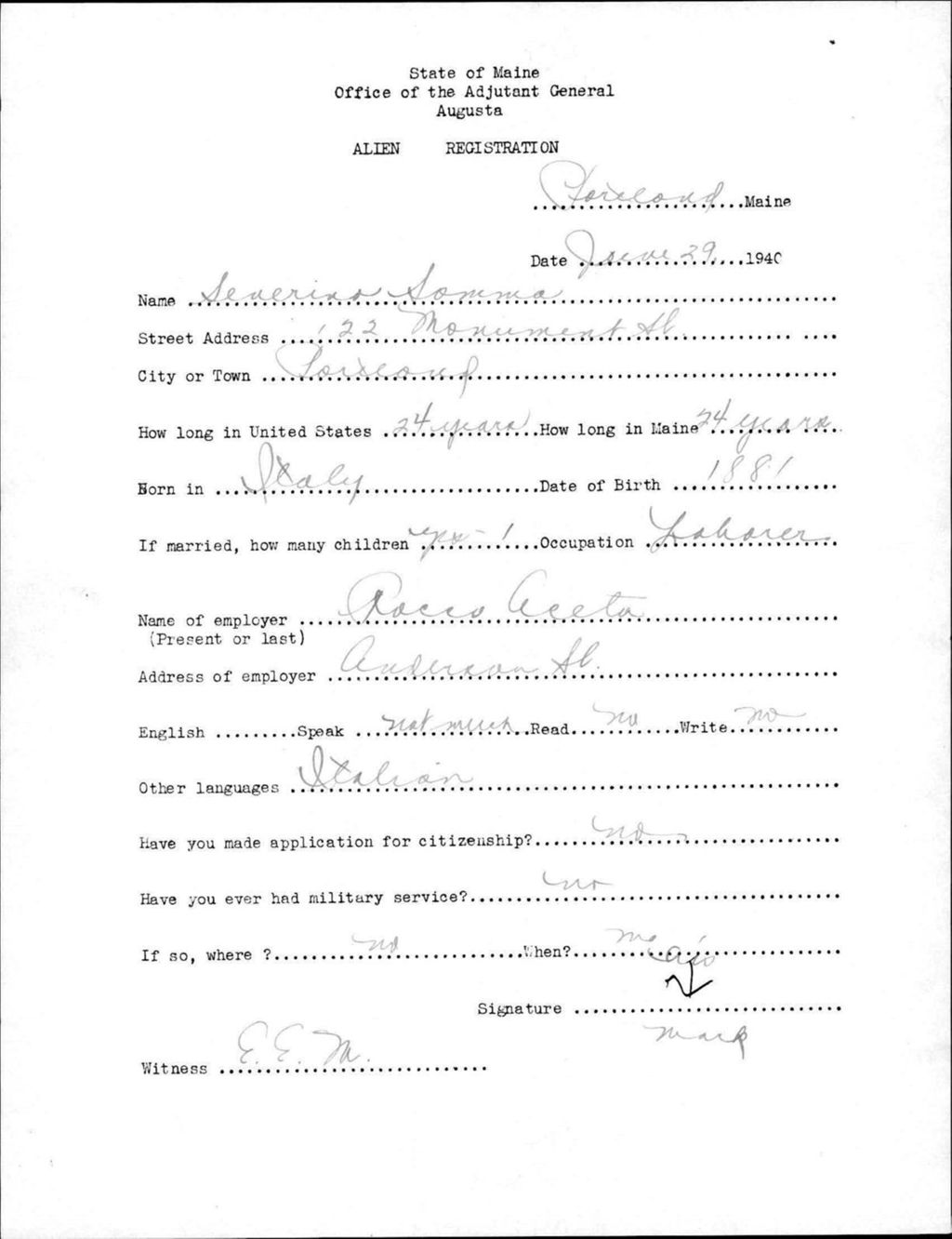 Miniature of Alien Registration- Somma, Severino (Portland, Cumberland County)