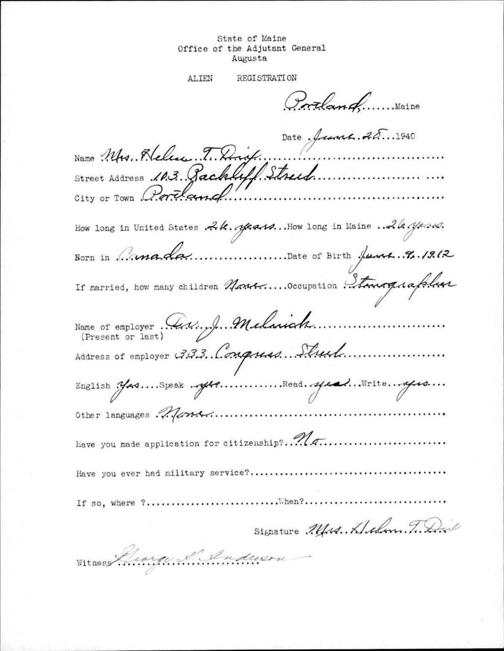 Miniature of Alien Registration- Dix, Helen T. (Portland, Cumberland County)