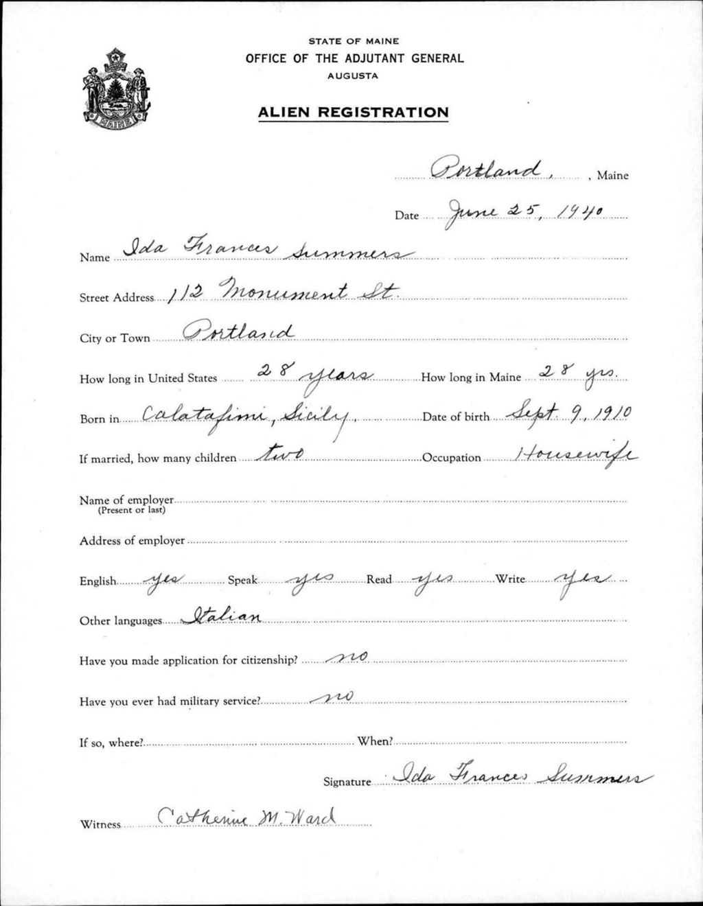 Miniature of Alien Registration- Summers, Ida F. (Portland, Cumberland County)