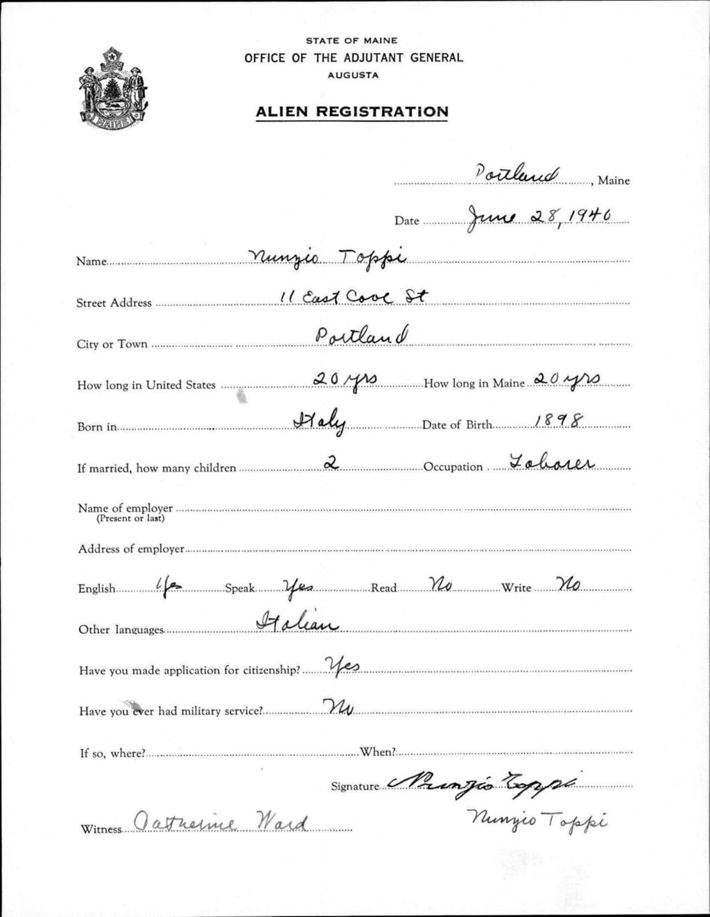 Miniature of Alien Registration- Toppi, Nunzio (Portland, Cumberland County)