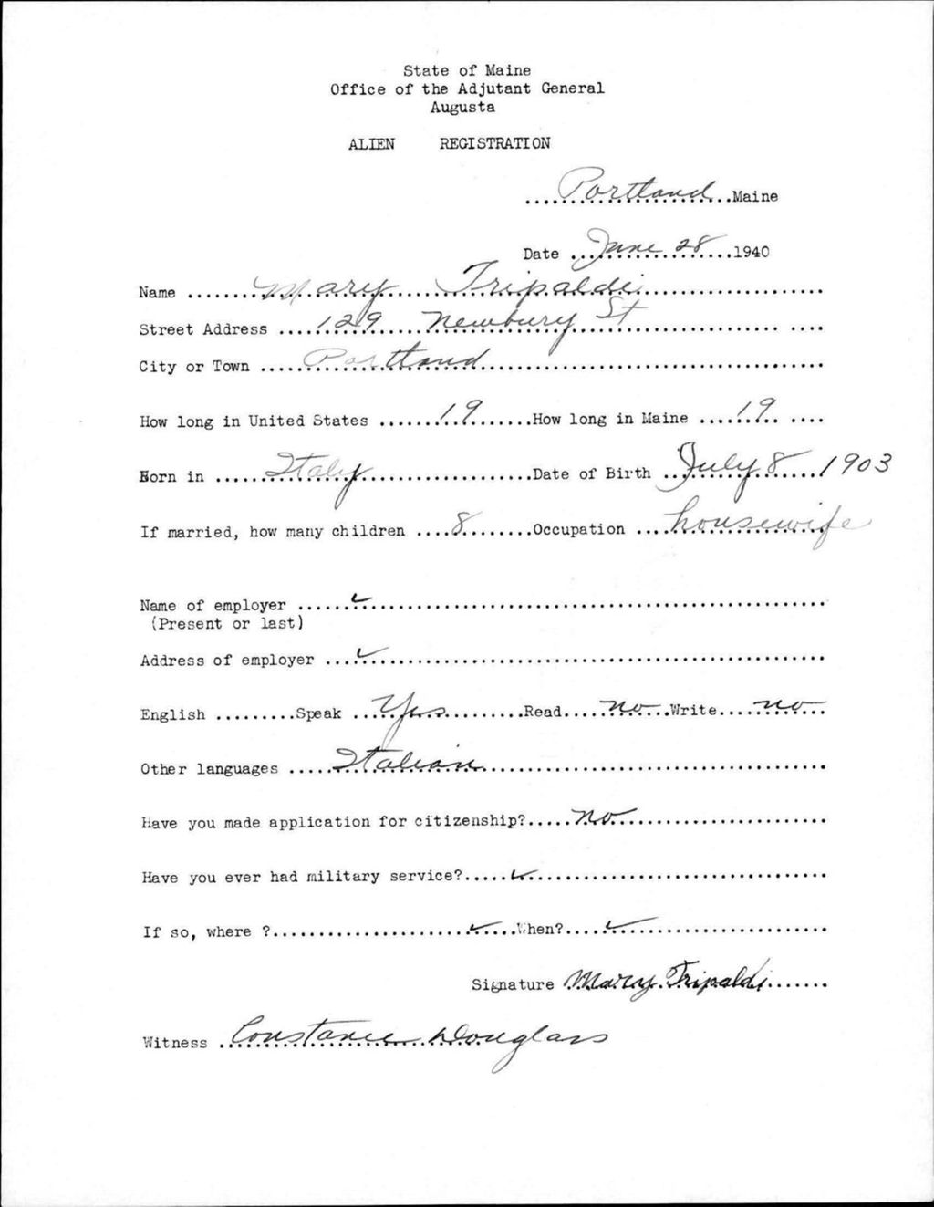 Miniature of Alien Registration- Tripaldi, Mary (Portland, Cumberland County)