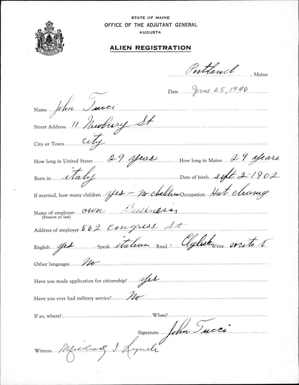 Miniature of Alien Registration- Tucci, John (Portland, Cumberland County)