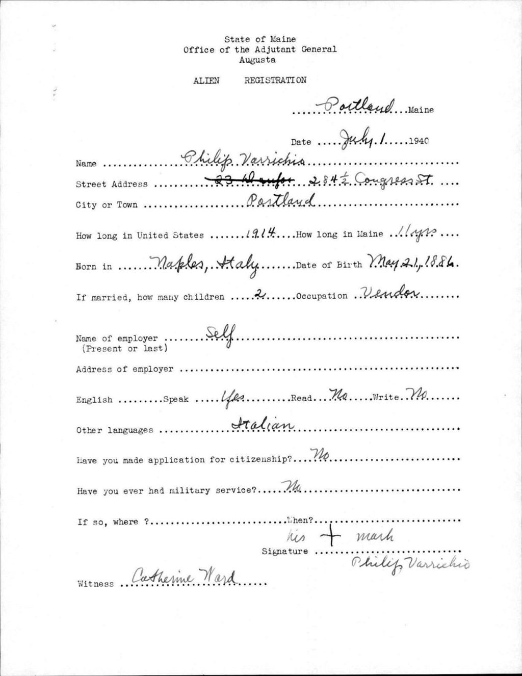 Miniature of Alien Registration- Varrichio, Philip (Portland, Cumberland County)