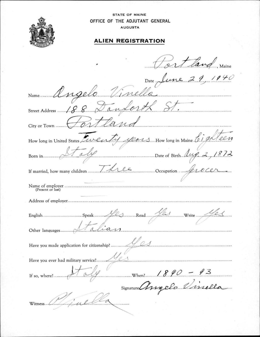 Miniature of Alien Registration- Vinello, Angelo (Portland, Cumberland County)