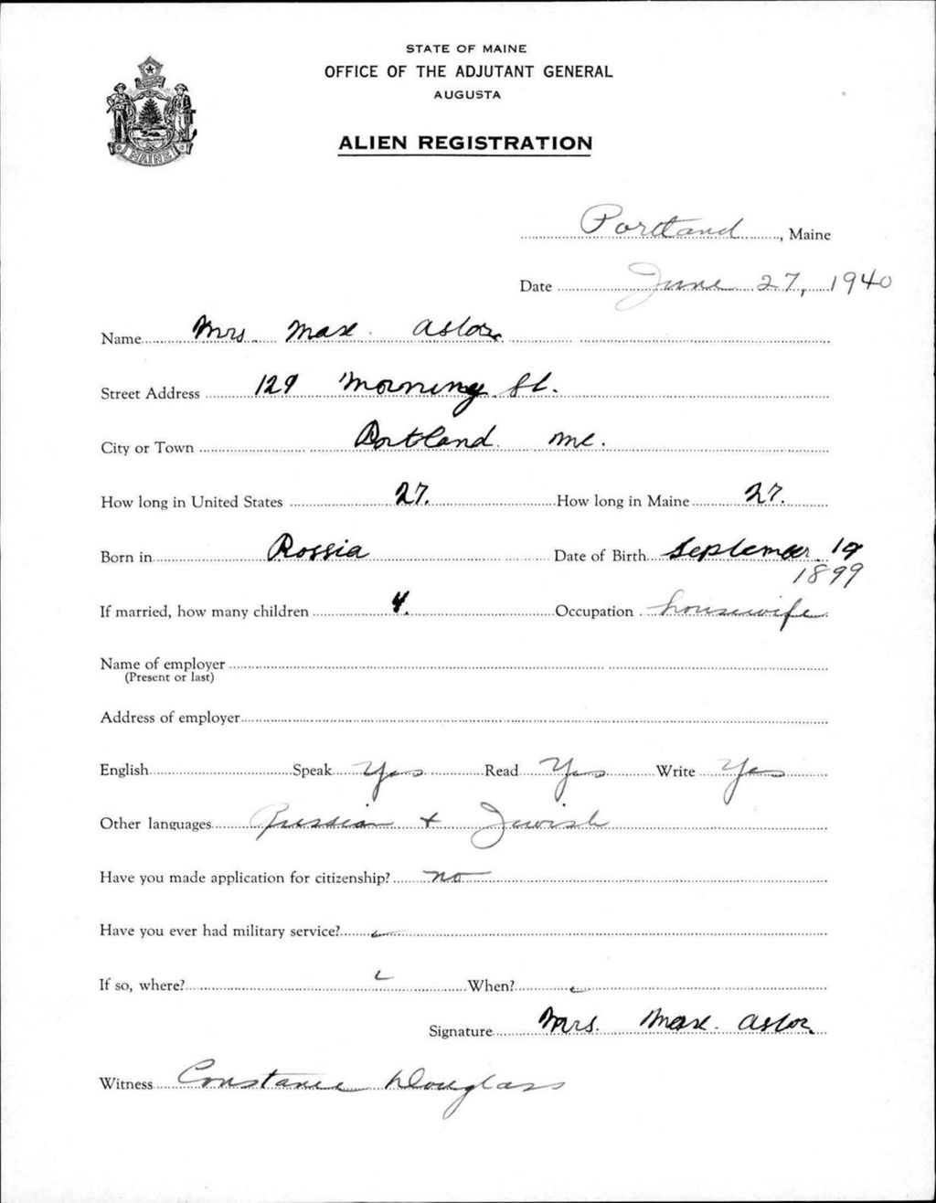 Miniature of Alien Registration- Astor, Max (Portland, Cumberland County)