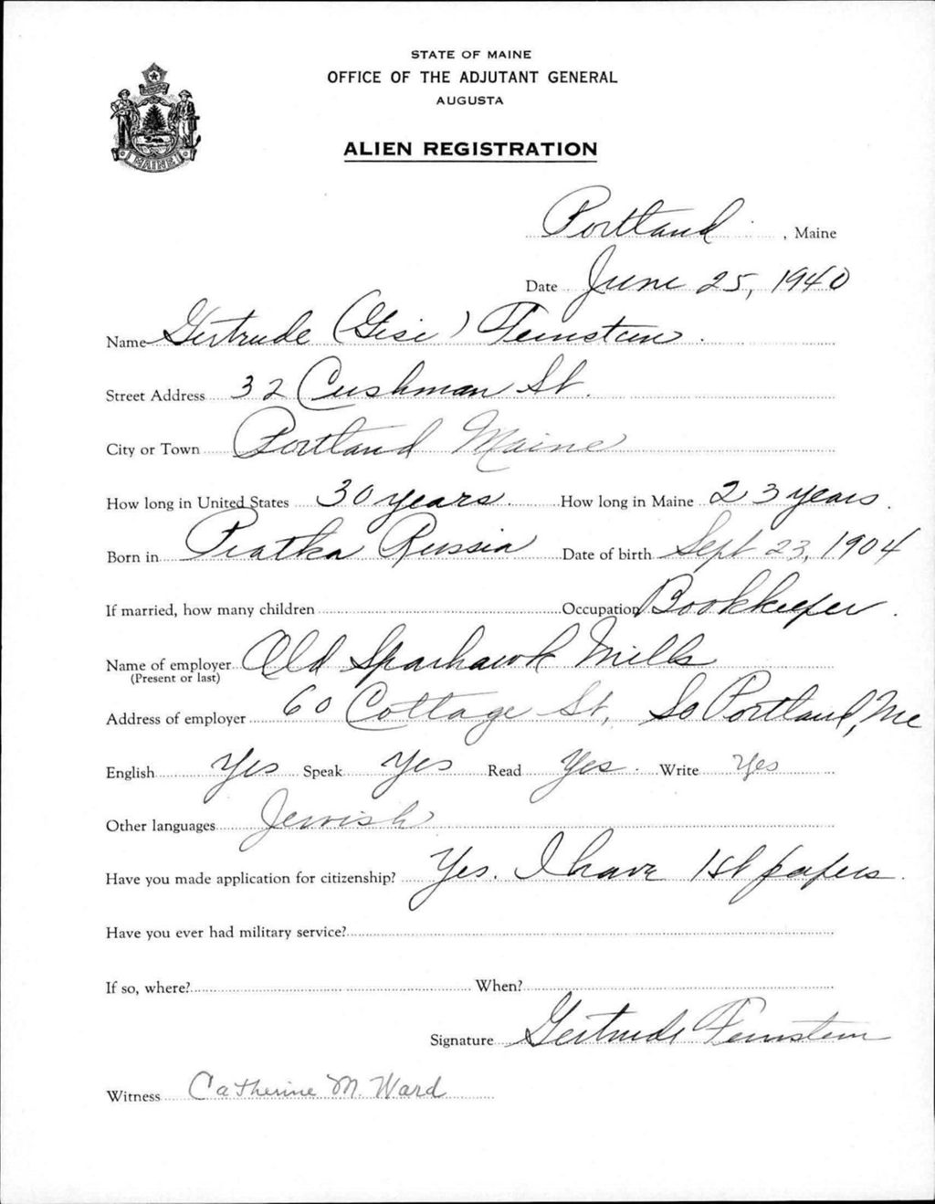 Miniature of Alien Registration- Gisi, Gertrude (Portland, Cumberland County)