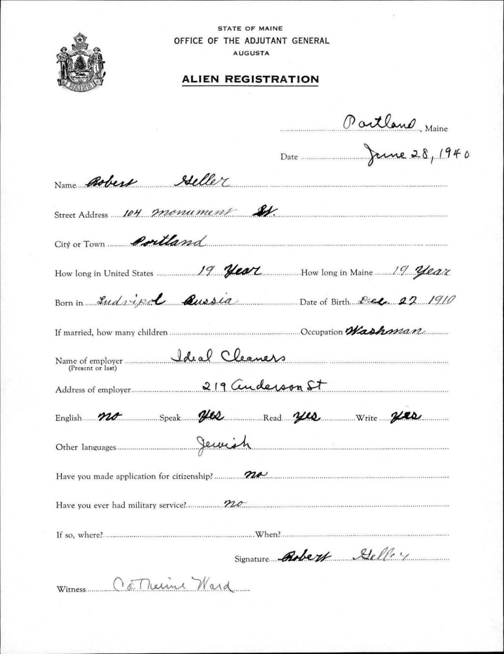 Miniature of Alien Registration- Geller, Robert (Portland, Cumberland County)
