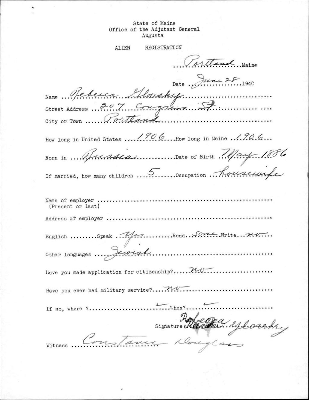 Miniature of Alien Registration- Glousky, Rebecca (Portland, Cumberland County)