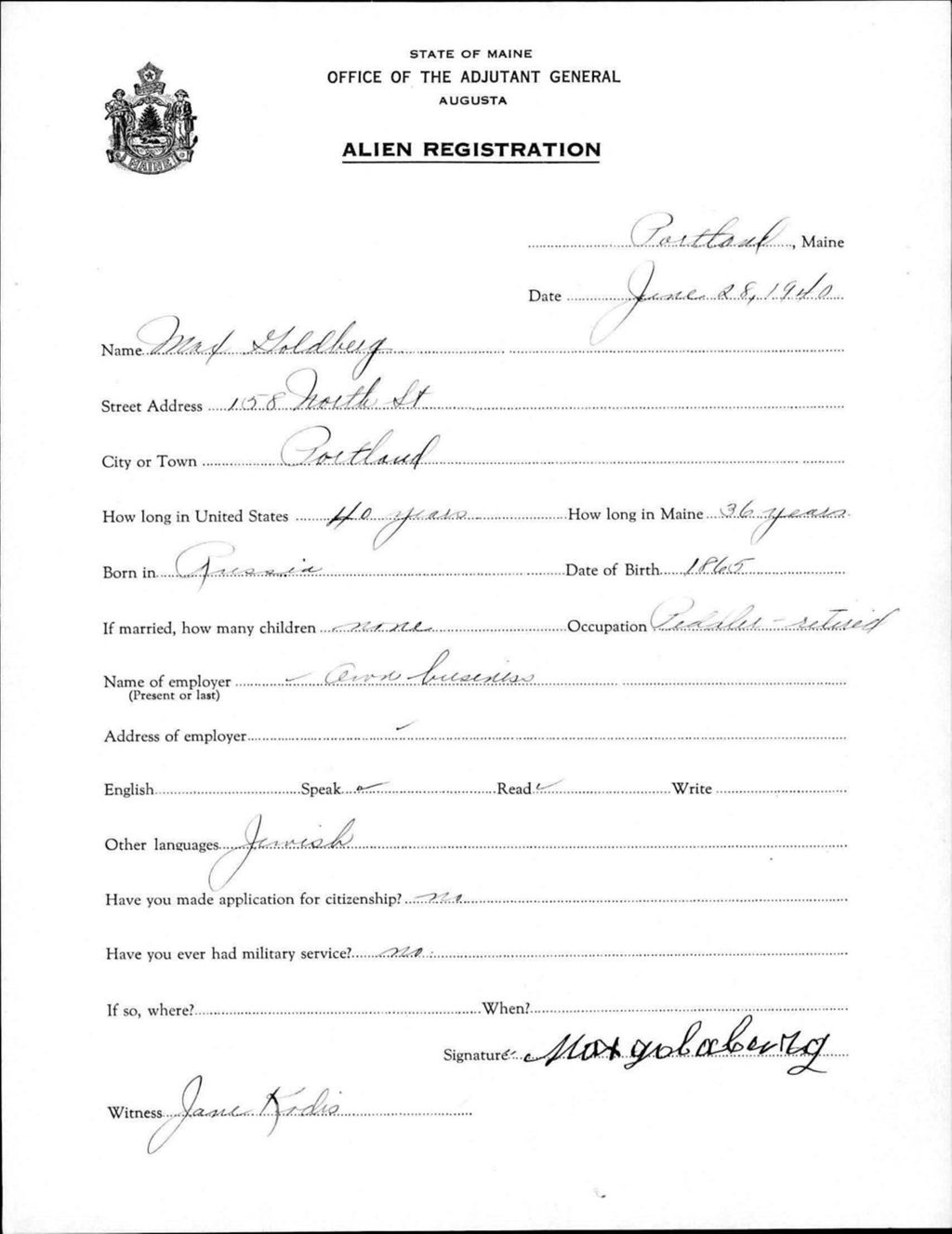 Miniature of Alien Registration- Goldberg, Max (Portland, Cumberland County)