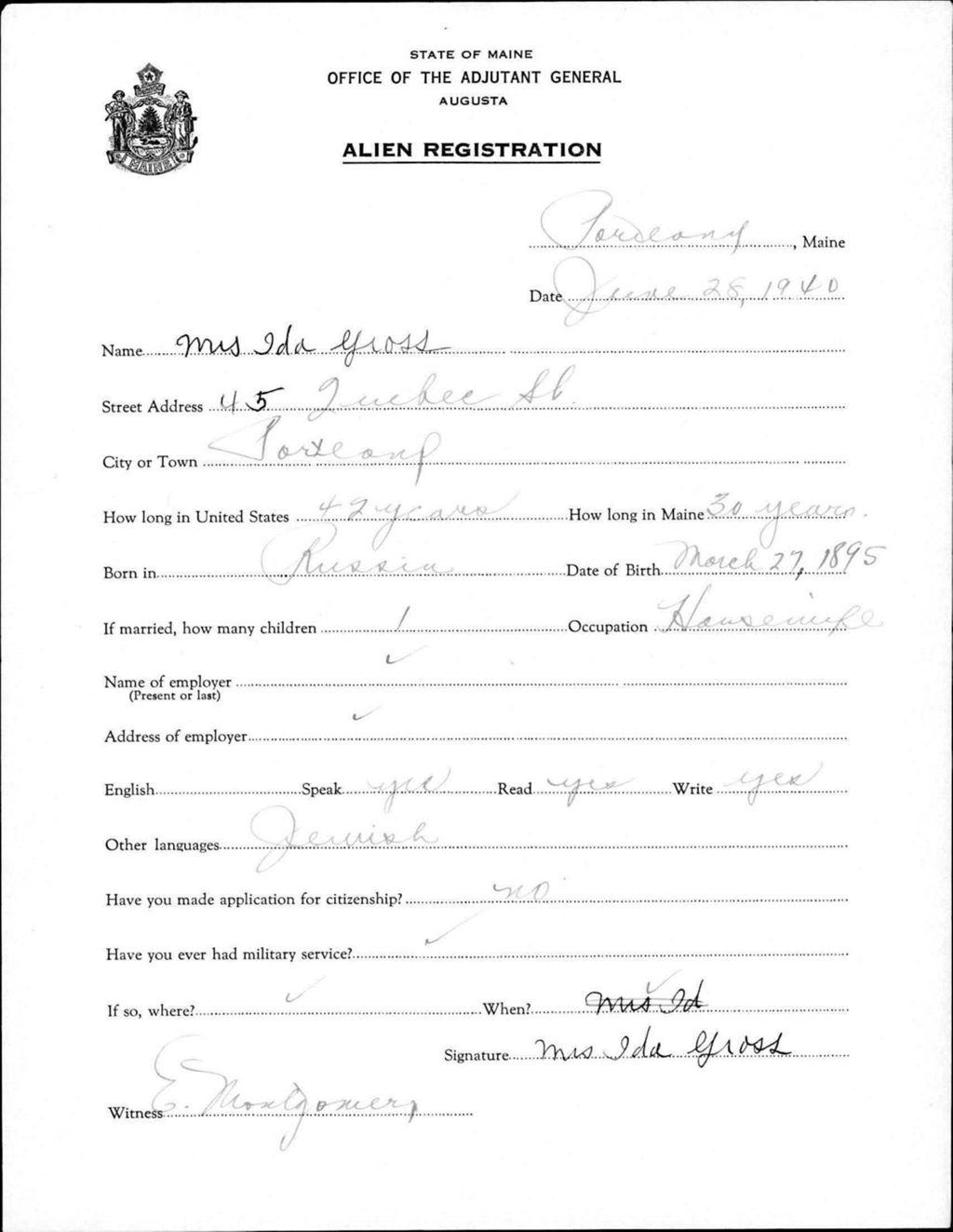 Miniature of Alien Registration- Gross, Ida (Portland, Cumberland County)