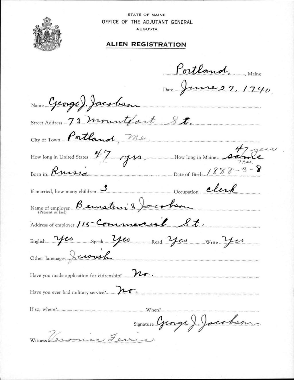Miniature of Alien Registration- Jacobson, George J. (Portland, Cumberland County)