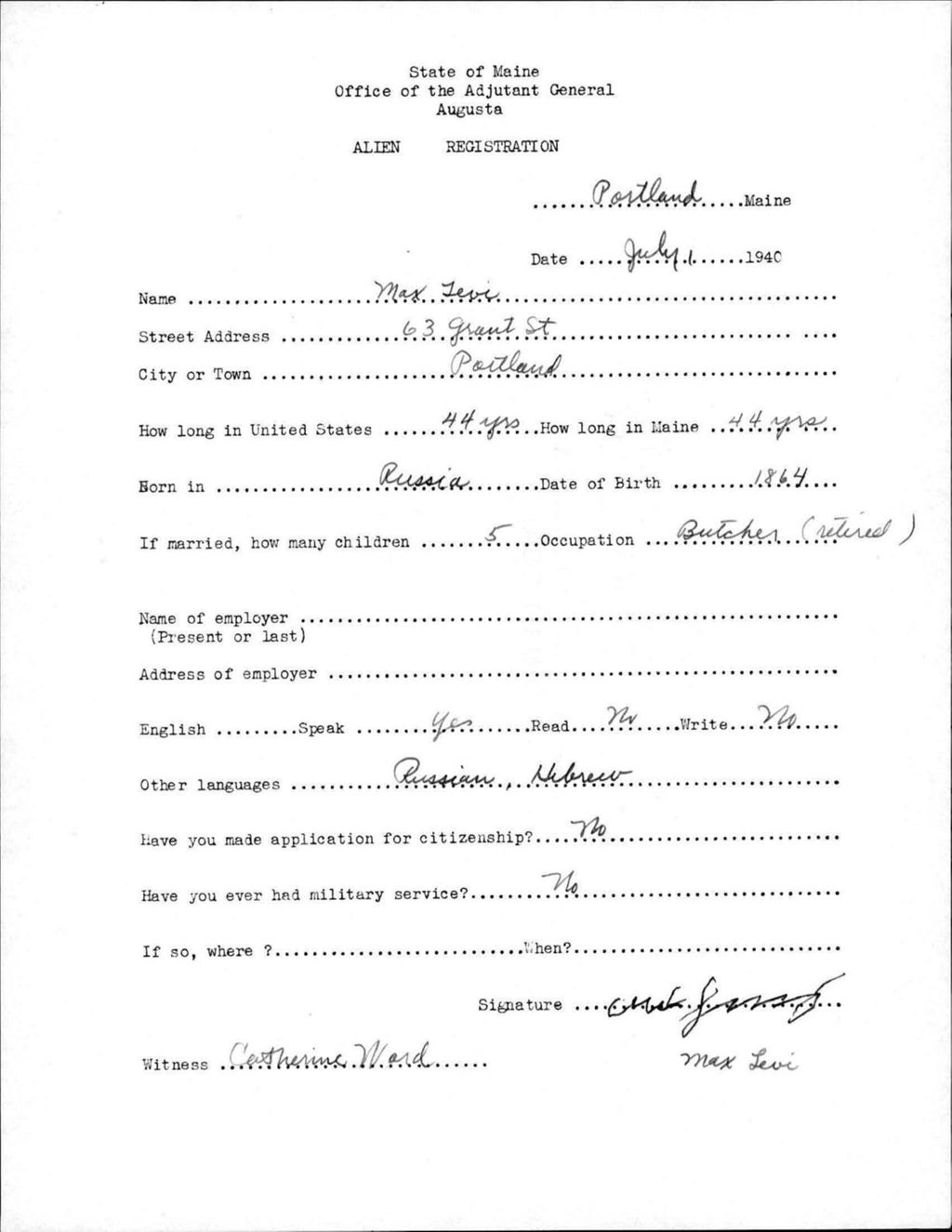 Miniature of Alien Registration- Levi, Max (Portland, Cumberland County)