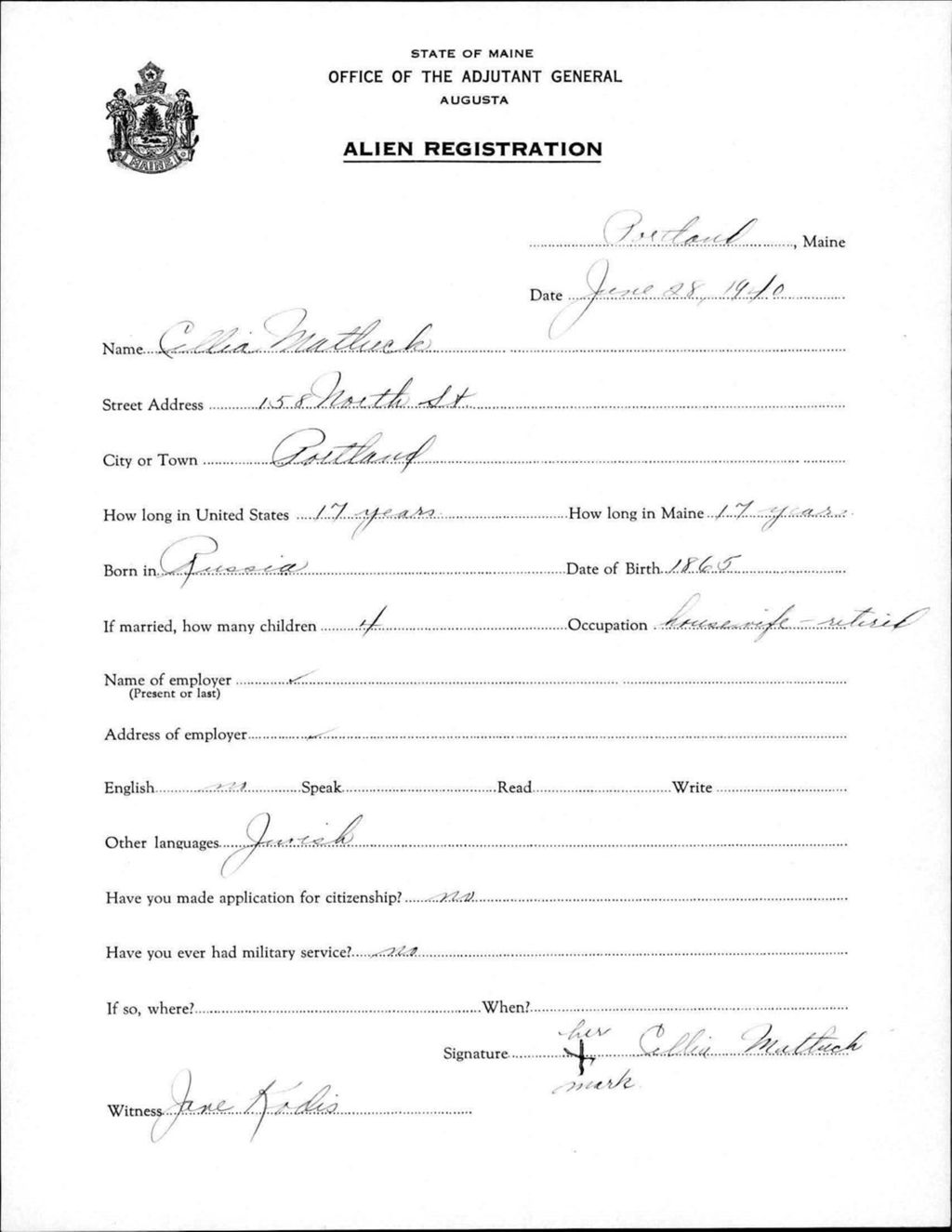 Miniature of Alien Registration- Matluck, Cellia (Portland, Cumberland County)