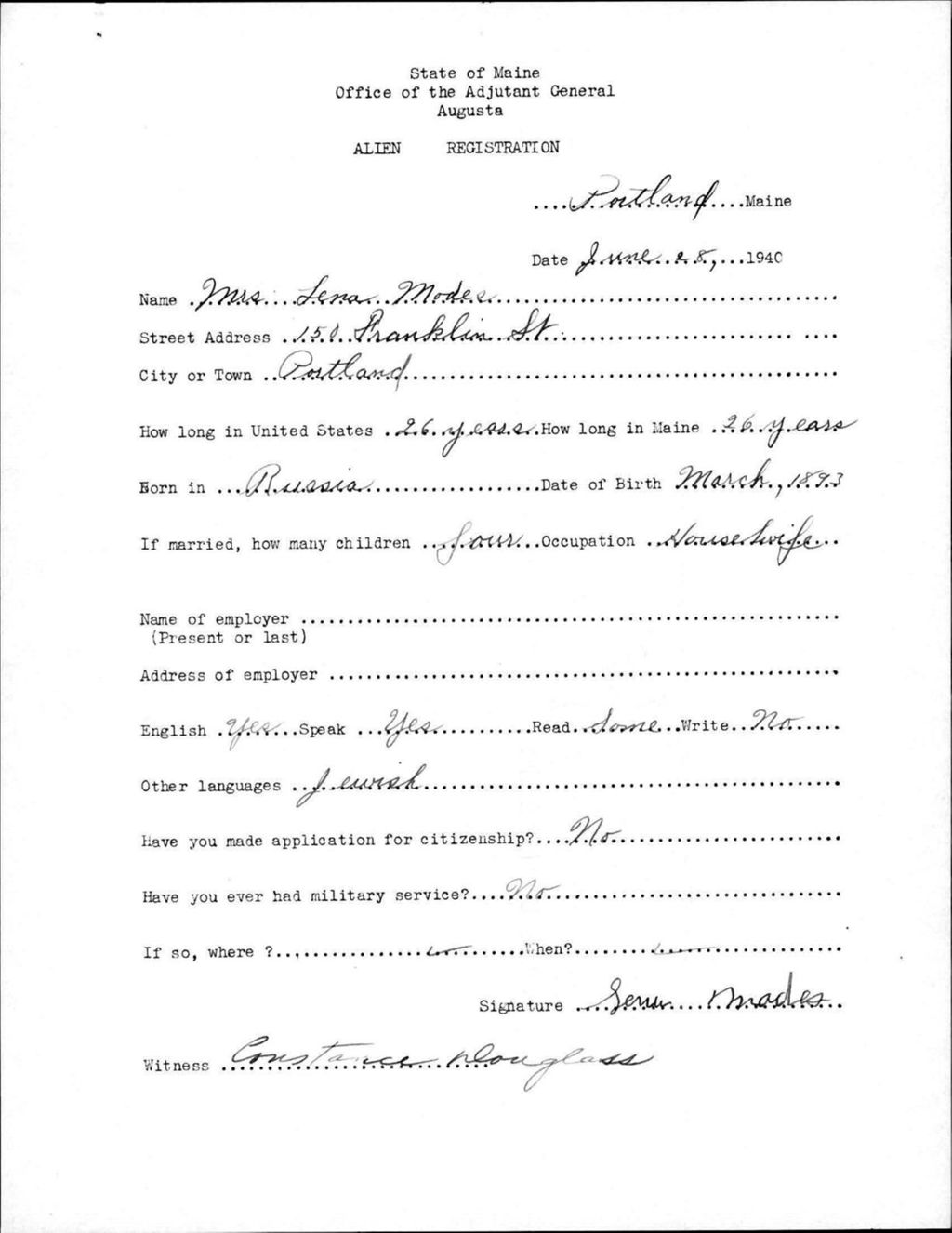 Miniature of Alien Registration- Modes, Lena (Portland, Cumberland County)