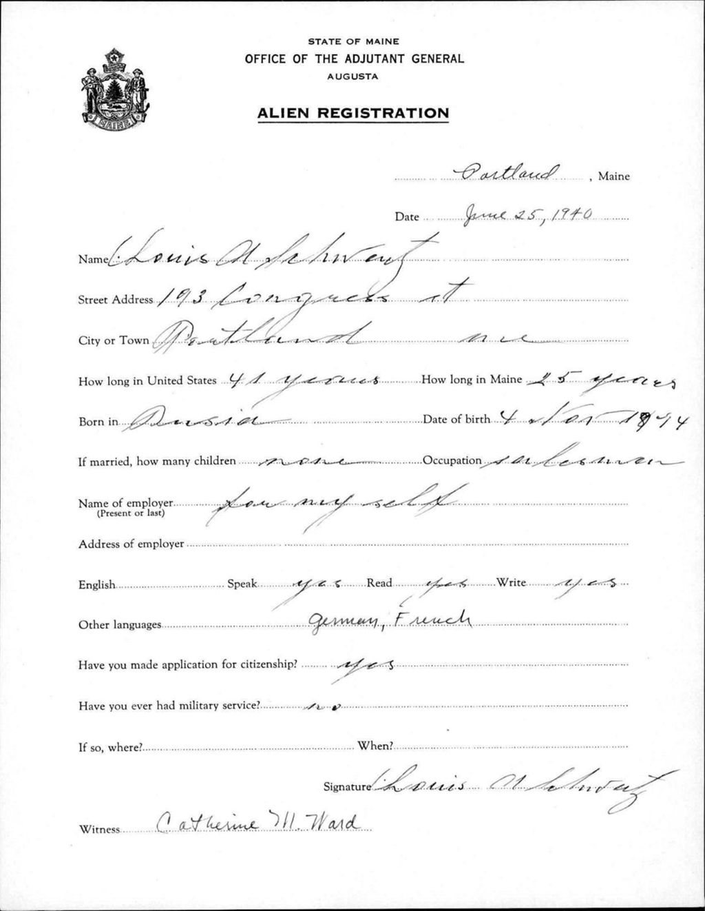 Miniature of Alien Registration- Schwartz, Louis M. (Portland, Cumberland County)
