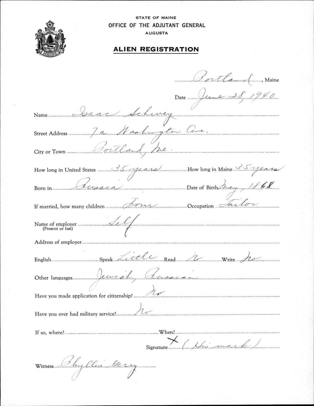 Miniature of Alien Registration- Schwey, Isaac (Portland, Cumberland County)