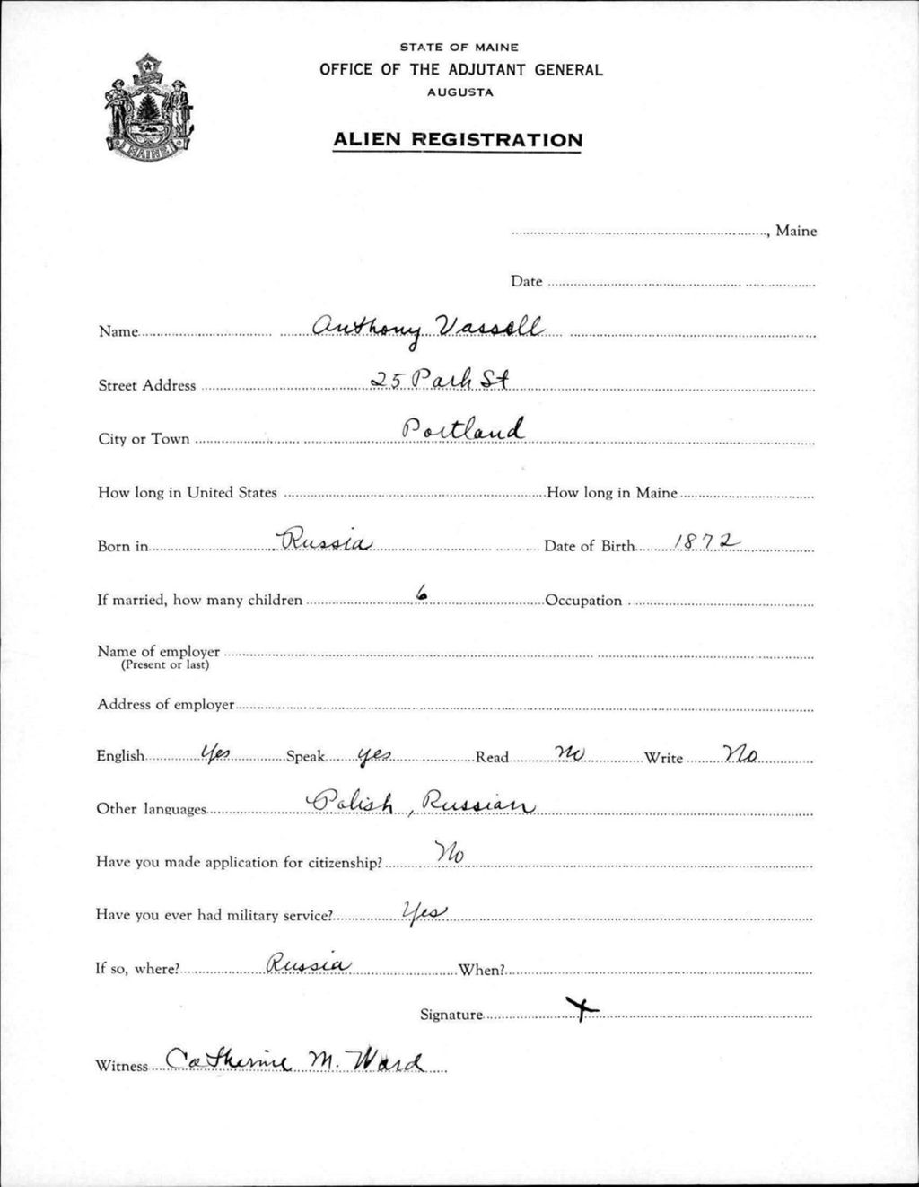 Miniature of Alien Registration- Vassell, Anthony (Portland, Cumberland County)